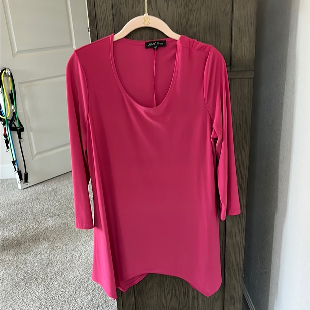 Slinky Brand Pink Asymmetrical Tunic Blouse